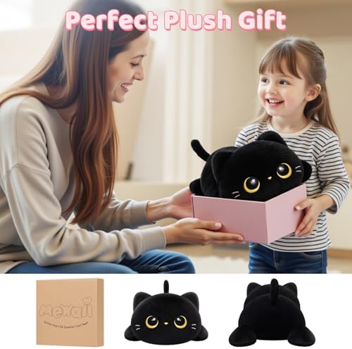 Cute Black Cat Plush Pillow for Kids Girls