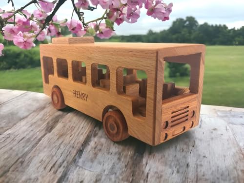 Personalized Wooden School Bus Toy for Toddlers