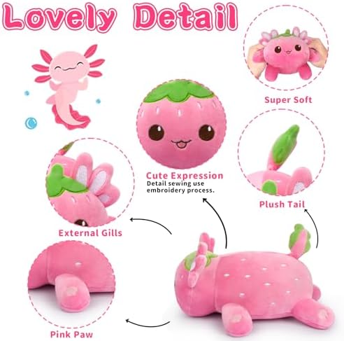 Cute Strawberry Axolotl Plushie Toy 8 Inch