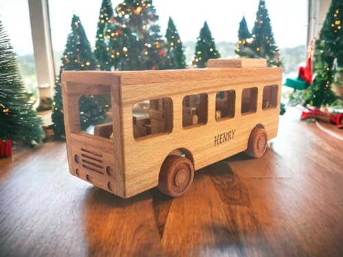 Personalized Wooden School Bus Toy for Toddlers