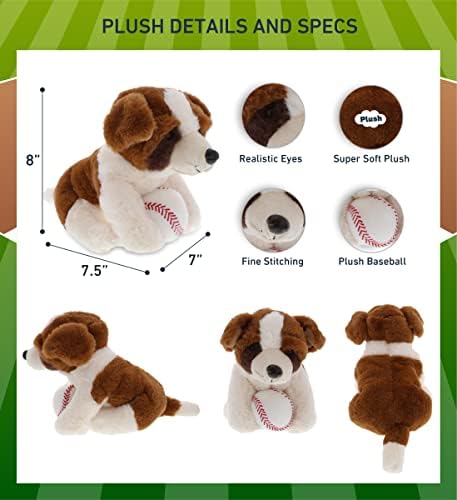 DolliBu St Bernard Dog Plush with Baseball - 8 Inches
