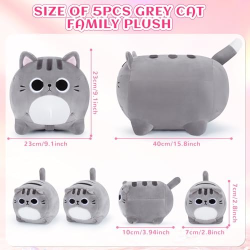 Grey Cat Plush Family Set 5PCS Stuffed Animals