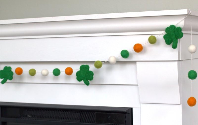 Shamrock Garland for St Patricks Day - Felt Balls and Shamrocks
