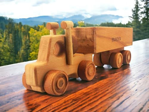 Personalized Wooden Toy Semi Truck With Trailer