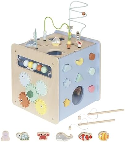 Buoyantkids 7-in-1 Wooden Activity Cube for Toddlers 1-3