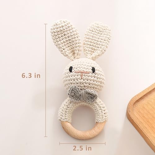 TUOWITA Wooden Baby Rattle with Teething Ring
