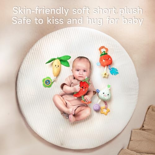 TUMAMA Hanging Baby Toys 4 Pack with Rattle and Teether