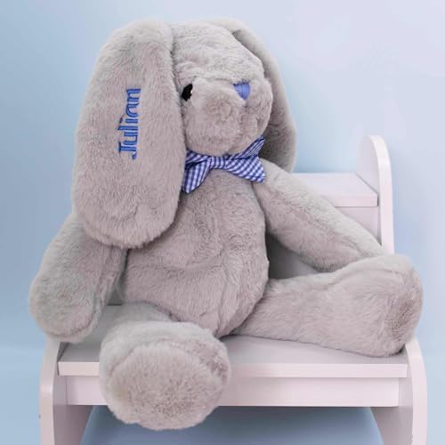 DIBSIES Personalized Hoppity Floppity Bunny 18-inch Gray with Blue Bowtie