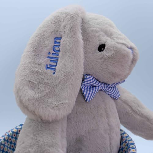 DIBSIES Personalized Hoppity Floppity Bunny 18-inch Gray with Blue Bowtie