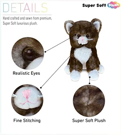 DolliBu Brown Cat Plush Toy - 7 Inches Huggable Soft Stuffed Animal
