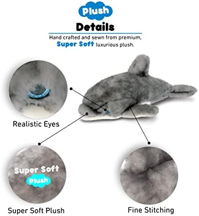 DolliBu Grey Dolphin Plush Toy - 165 Inch Huggable Stuffed Animal