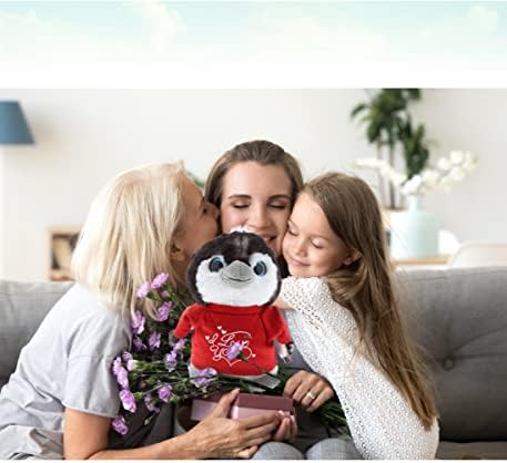 DolliBu Personalized Grey Penguin Plush - 9 Inches I Love You Valentine Gift