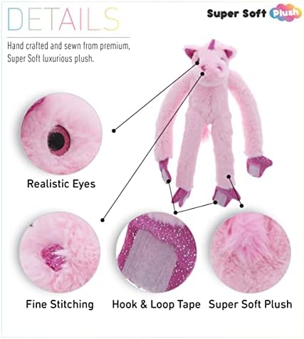 DolliBu Hanging Plush Unicorn with Hook Loop Tape - 21 Inch
