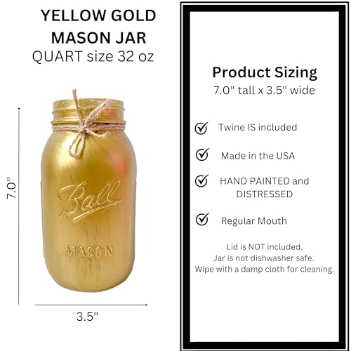 Gold Mason Jar - Hand Painted 32 oz Party Centerpiece