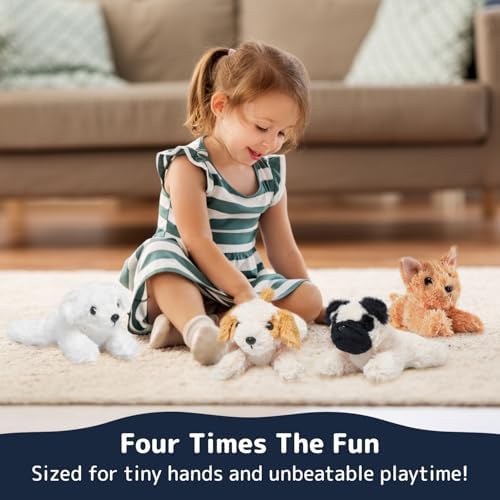 PREXTEX Stuffed Puppies Set of 4 6 Inch Plush Toys for Kids