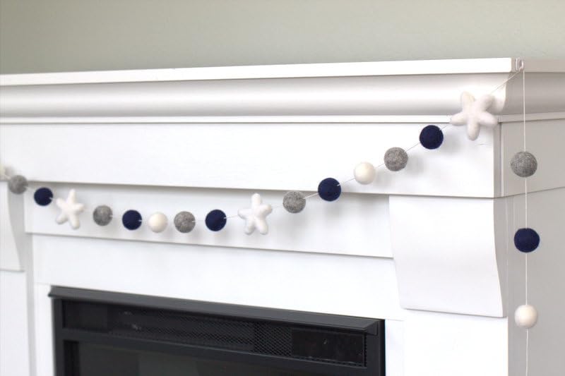 Felt Ball Star Garland - 1 Balls 2 Stars Navy Gray White