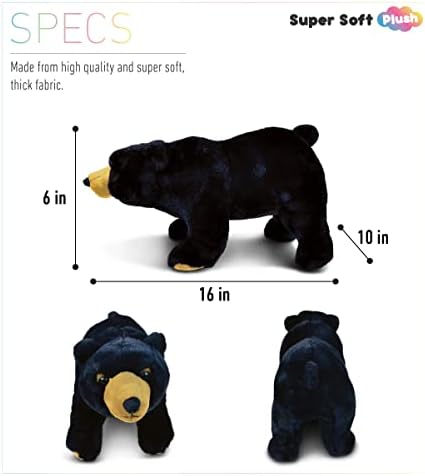 DolliBu Plush Black Bear - 16 Inches Huggable Toy