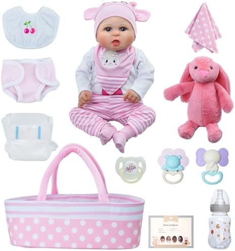 BABESIDE Reborn Baby Doll with 8pcs Clothes and Bassinet