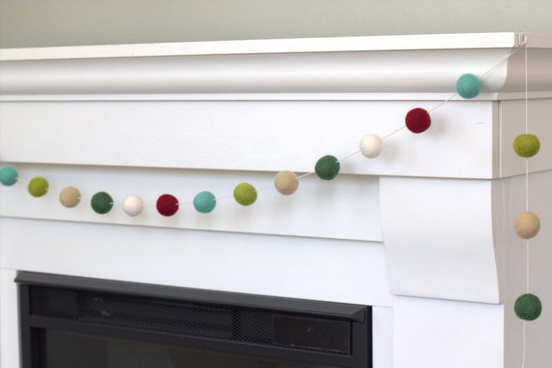 Handmade Felt Christmas Garland - 1 Balls - BurgundyTurquoiseGreen
