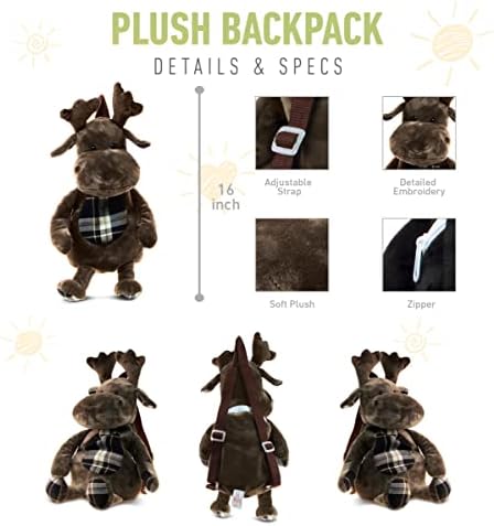 DolliBu Moose Stuffed Animal Backpack - 14 Inches