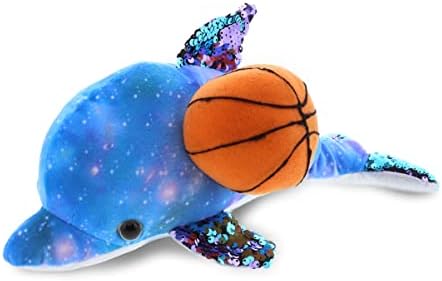 DolliBu Space Sequin Dolphin Plush with Basketball - 12 Inch