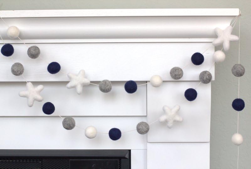 Felt Ball Star Garland - 1 Balls 2 Stars Navy Gray White