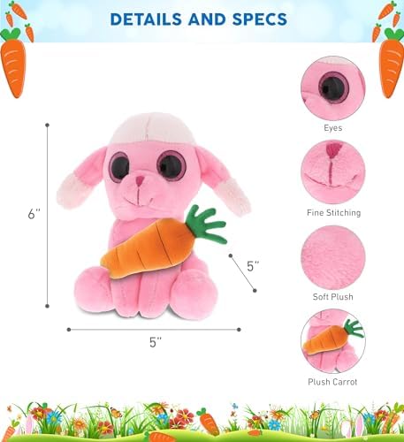 DolliBu Sparkling Eyes Pink Poodle Dog with Carrot - 6 Inches Easter Plush Toy