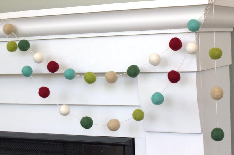 Handmade Felt Christmas Garland - 1 Balls - BurgundyTurquoiseGreen
