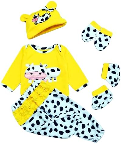 Yellow Cow Reborn Baby Doll 5pcs Outfit Set