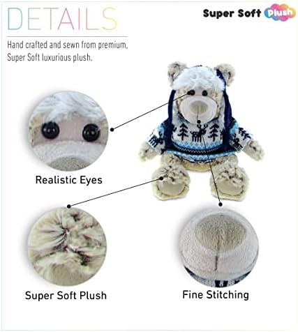 DolliBu Plush Polar Bear - 9 Inch Huggable Bear with Hat Sweater