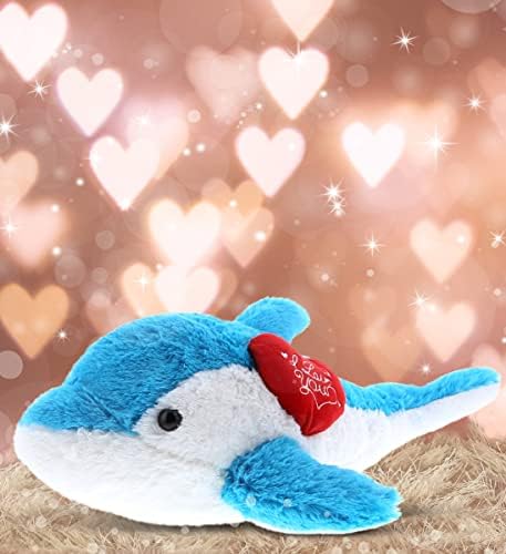 DolliBu I Love You Valentine Blue Dolphin Plush - 18 Inches