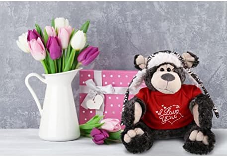 DolliBu I Love You Valentine Plush Black Bear with Clothes - 125 Inches