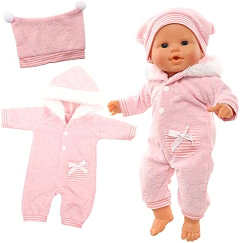 Miunana Baby Doll Clothes 14-16 Inch Hooded Jumpsuit with Cap