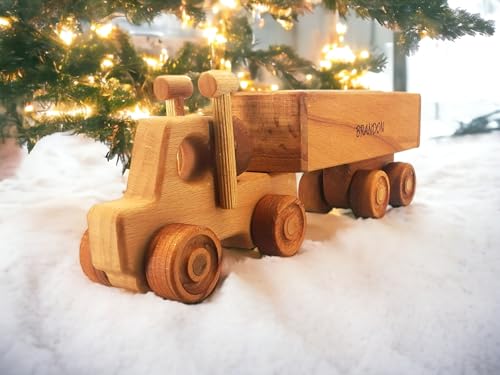 Personalized Wooden Toy Semi Truck With Trailer
