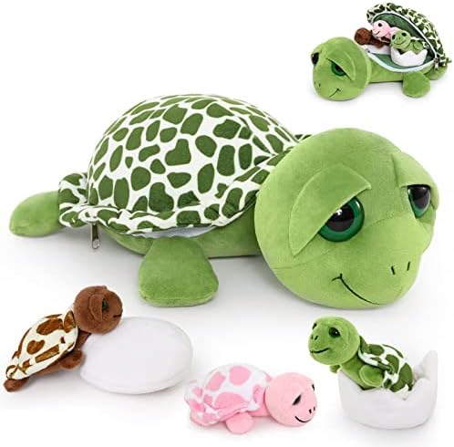 MorisMos Sea Turtle Plush Family Toy with Zipper Belly