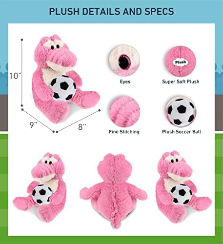 DolliBu Sitting Pink Alligator Plush with Soccer Ball