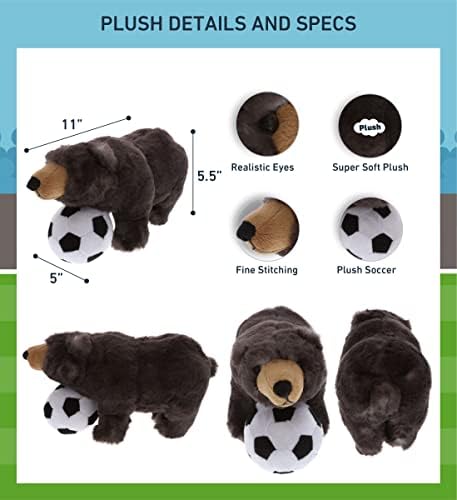 DolliBu Standing Wild Black Bear Plush with Soccer Ball - 11 Inch