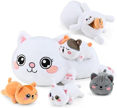 KMUYSL Plush Cat Toy Set with 4 Baby Kitties