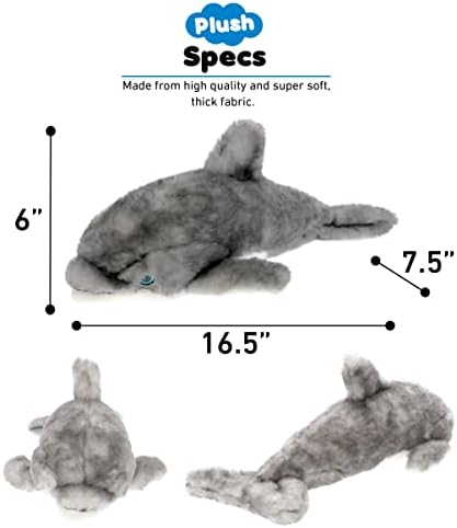 DolliBu Grey Dolphin Plush Toy - 165 Inch Huggable Stuffed Animal