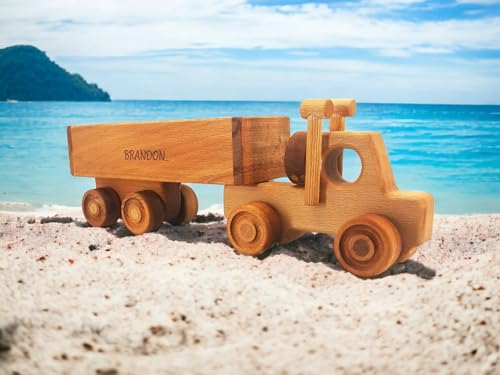 Personalized Wooden Toy Semi Truck With Trailer