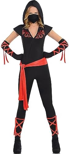 Black Red Dragon Fighter Ninja Costume for Women X-Large