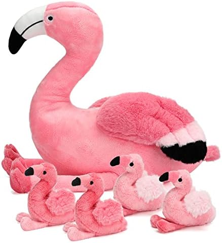 21 Inch Flamingo Plush Toy with 4 Babies - Soft Cute Machine Washable