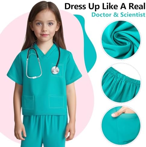 Rizuko Doctor Scrub Costume 6PCS for Kids 3-12 Years Old