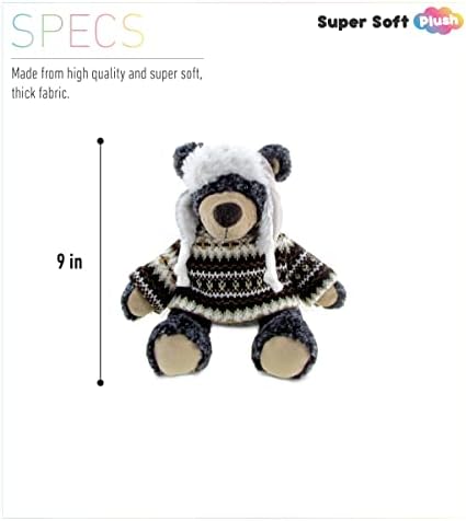 DolliBu Plush Black Bear with Hat and Sweater - 9 Inches