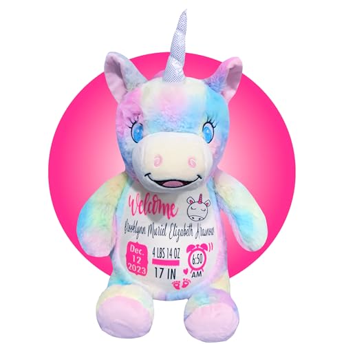 Personalized Unicorn Birth Stat Stuffed Animal - 185 Tall