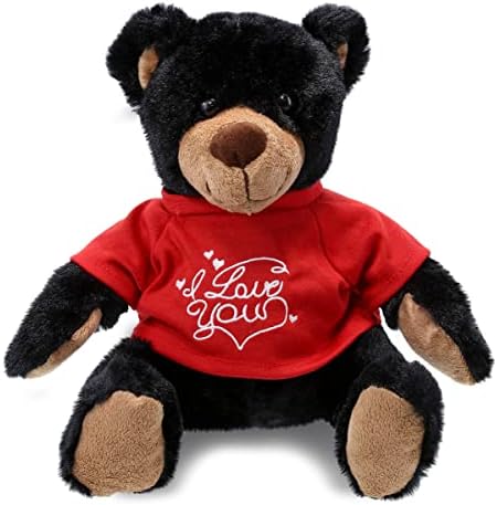 DolliBu I Love You Valentine Black Bear Plush - 10 Inches