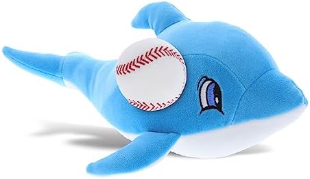 DolliBu Blue Dolphin Plush with Baseball - 12 Inches