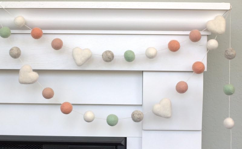 Felt Ball and Heart Garland - 1 Wool Felt Balls