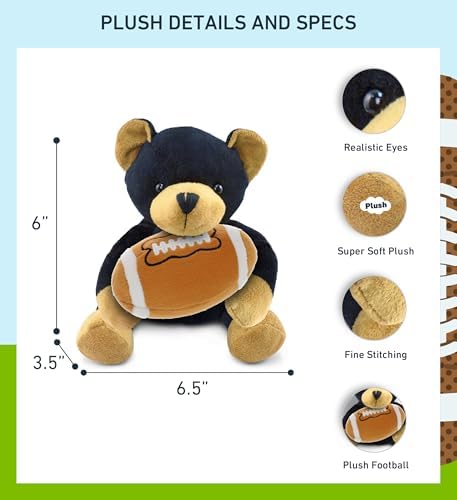 DolliBu Black Bear Plush with Football - 6 Inch Huggable