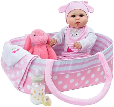 BABESIDE Reborn Baby Doll with 8pcs Clothes and Bassinet